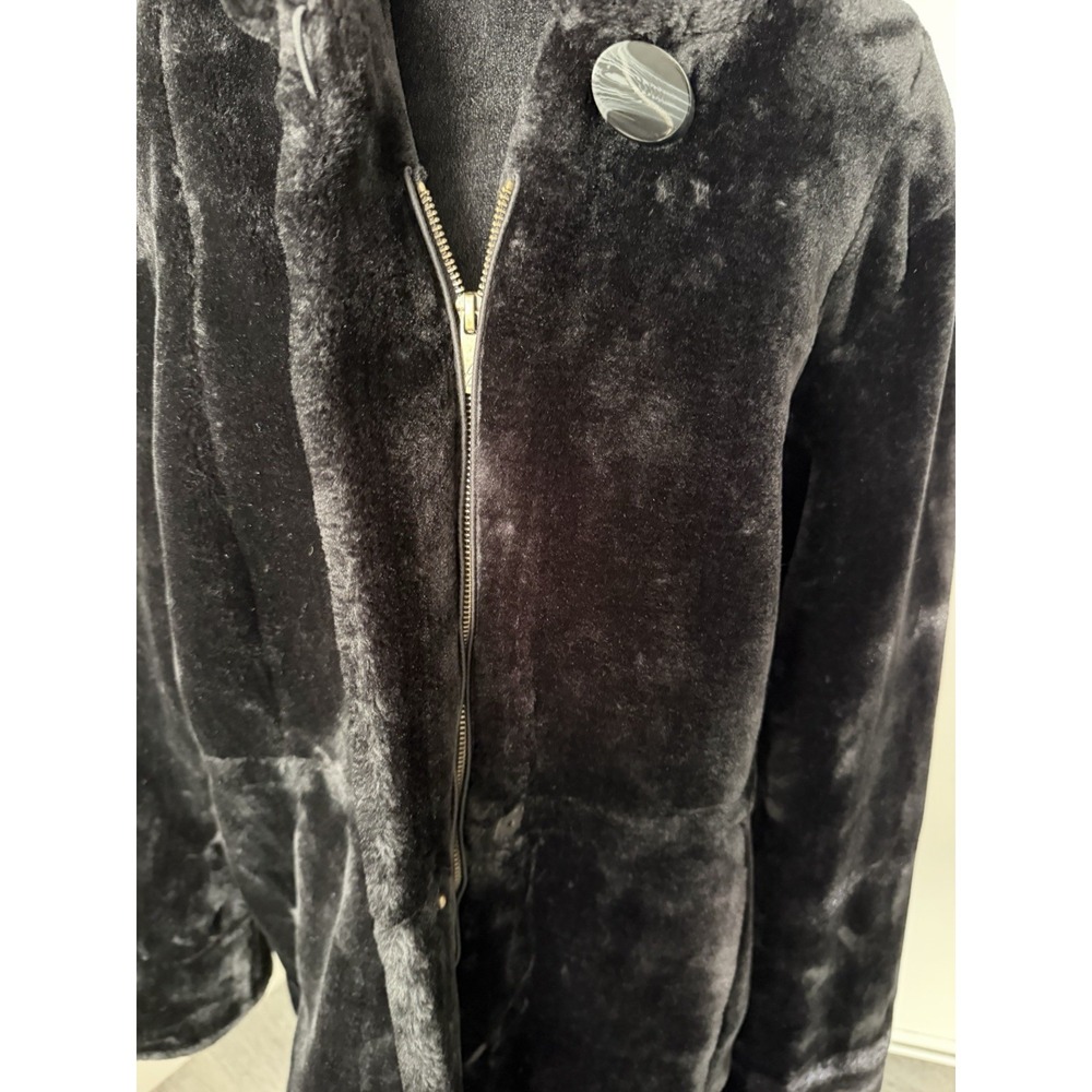 Dennis Basso Faux Fur Coat Womens L Black Hooded Plush Jacket Soft Lined - Picture 5 of 8